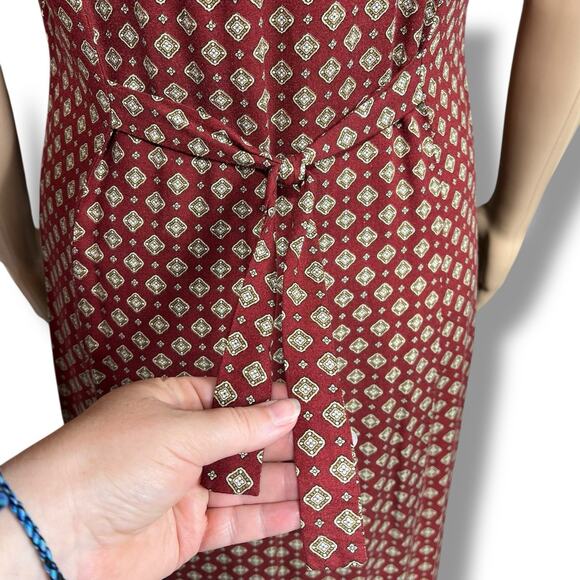 Vintage 90s Byer Too Womens Prairie Geo Print Button Front Midi Shirt Dress Red - Picture 5 of 9